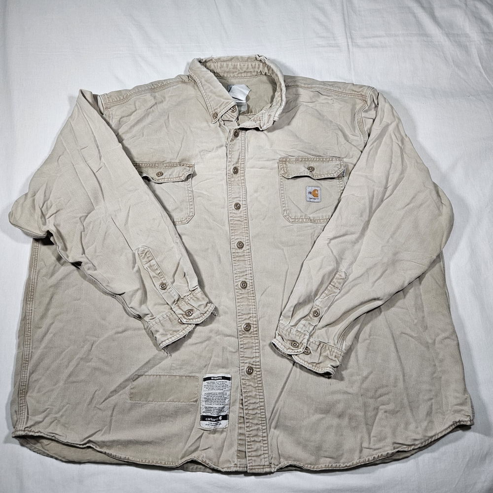 Carhartt FR Button-up Shirt Long Sleeve Tan Work Wear Flame Resistant 3XL